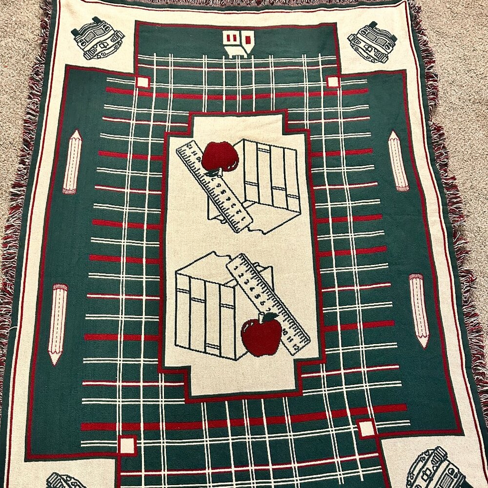 School Days Teachers Tapestry Throw Blanket 69” X 48” 1990’s Vintage Collectible
